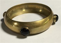 Brass Bangle Bracelet With Black Stones