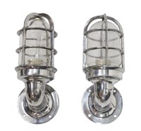 (2) INDUSTRIAL STYLE CAGED ALUMINUM WALL SCONCES