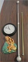 Drapery Rods & Wall Clock Decor Lot