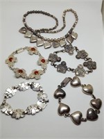 Four Sterling Bracelets and Choker with