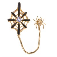 A Spider Web Pin with Diamonds & Tanzanite in 18K