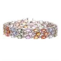 A Multi Colored Sapphire & Diamond Bracelet in 14K