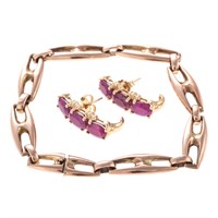 A Pair of Ruby Earrings in 14K & Vintage Bracelet
