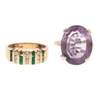 A Pair of Lady's Gemstone & Diamond Rings in Gold