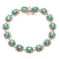 A Lady's Emerald and Diamond Bracelet in 14K
