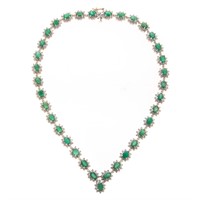 A Lady's Emerald & Diamond Necklace in 14K