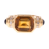 A Lady's 14K Citrine, Sapphire & Diamond Ring