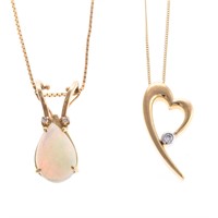 Two Lady's Necklaces with Pendants in 14K