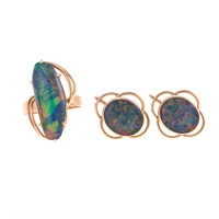 A Lady's Opal Ring & Matching Earrings in 9K