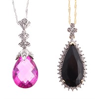 Two Necklaces with Colored Stones & Diamonds