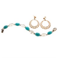 A Pair of Earrings with Turquoise Bracelet in Gold