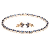 A Sapphire & Diamond Bracelet and Earrings in 14K