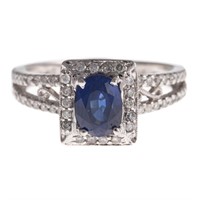A Lady's 14K White Gold Sapphire & Diamond Ring