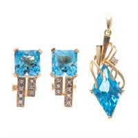 A Blue Topaz & Diamond Earring and Pendant Set