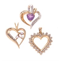 A Trio of Lady's Diamond & Gemstone Heart Pendants