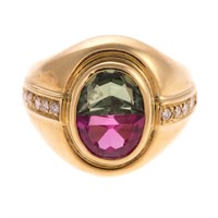 A Lady's 18K Pink & Green Tourmaline Ring