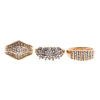 A Trio of Lady's Diamond Bands in Gold