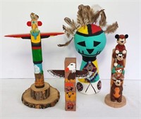 Totem Poles and Native American Figurine