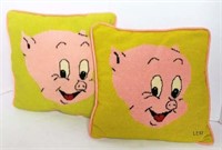 Pair of Handmade Porky The Pig Pillows