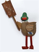 Folk Art Style Wood Duck with Metal Sign