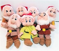 All 7 Plush Disney Dwarves with Santa Hats