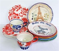 Ceramic Bistro Style Plates and 2 deep mugs