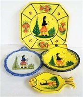 4 small Quimper plates, hand painted