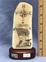 5.5" Scrimshaw on old walrus ivory, might have bee