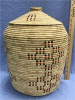 Huge Hooper Bay grass basket 16" tall decorated wi