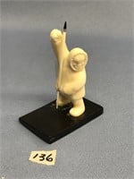 Hunter signed on baleen ivory hunter with spear, f