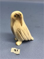 Snowy owl from fossilized ivory 3" tall by Clement
