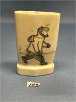 4" Ivory cup by Edward G. Munktoyuk, on one side h