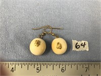 Pair of ivory ball earrings, balls are .5"