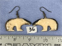 Wonderful pair of fossilized ivory earrings in sha