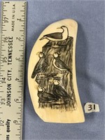 Fabulous 6.25" whale's tooth scrimshawed with puff