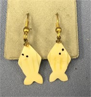Pair of ivory halibut earrings by J Pushruk