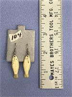 Pair of earrings in shape of salmon, c.1920