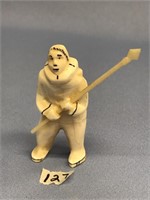 3" Ivory hunter made from whale's tooth, with harp