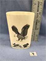 Ted Mayac scrimshawed ivory cup 4" tall, caribou a