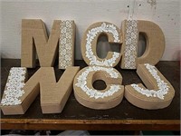 (6) Large Burlap Letters- New- M,W, (2)C, D & J