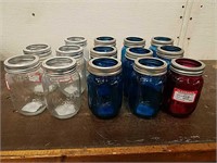 (14) Mason Jars New- Blue, Red & Clear