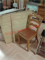 > Wood kitchen chair, folding metal banquet table