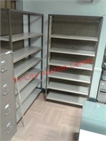 >2 metal shelving units with 12 adjustable shelves