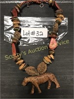 African Wood Carved Leopard Necklace