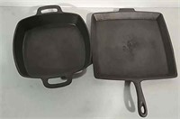 Cast iron breakfast griddle and unmarked pan