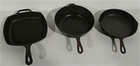 3 Lodge cast iron pans