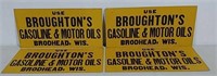 4 Broughton's Gas and Oil cardboard signs