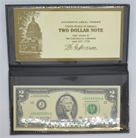 GEM UNC TWO DOLLAR BILL W PAPERS