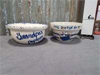 2 stoneware popcorn bowls