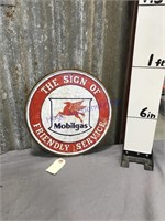 Mobilgas round tin sign
